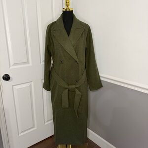 Women’s Olive Green Double-Breasted Long Overcoat - Medium Pick
